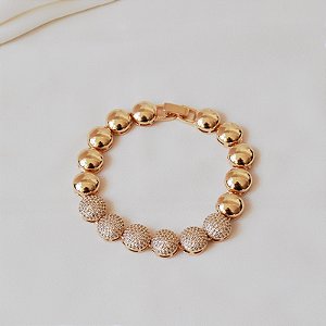 Pulseira esferas zircônia ouro semijoia VYG725