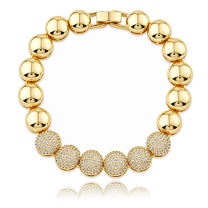 Pulseira esferas zircônia ouro semijoia VYG725