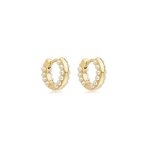 Brinco argolinha segundo furo perolinhas ouro semijoia 25k03004