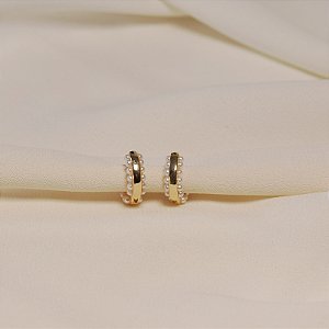 Brinco argolinha segundo furo perolinhas ouro semijoia 25k03004