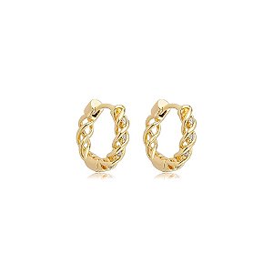 Brinco argolinha trançada zircônia ouro semijoia 26k08025