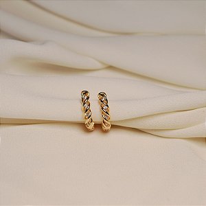 Brinco argolinha trançada zircônia ouro semijoia 26k08025