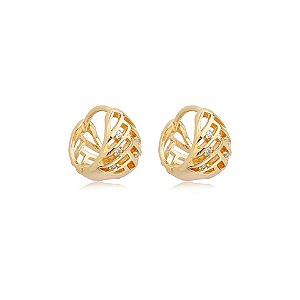 Brinco argolinha vazada zircônia ouro semijoia 26k08044