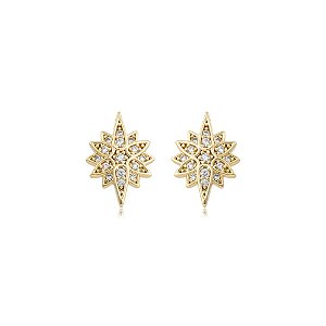 Brinco estrela zircônia ouro semijoia 26k08009