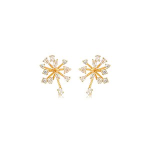 Brinco chuveiro zircônias ouro semijoia 26k08050