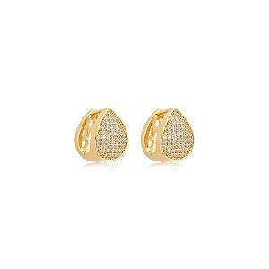 Brinco argolinha gota zircônia ouro semijoia 26k08083