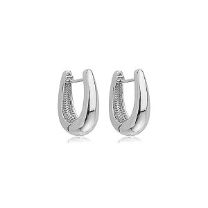 Brinco argolinha abaulada ródio semijoia 18k09001