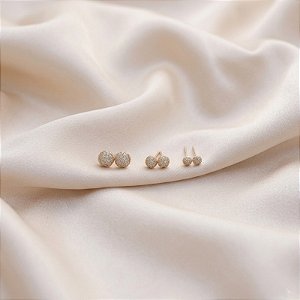 Kit 3 brincos meio globinho zircônia ouro semijoia 24k20032
