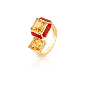 Anel esmaltado marrom cristais ouro semijoia