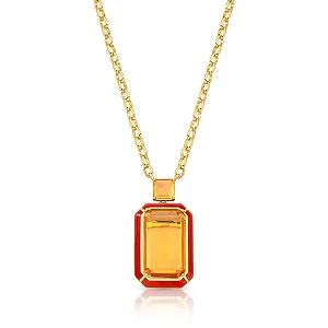 Colar pingente esmaltado marrom cristais ouro semijoia