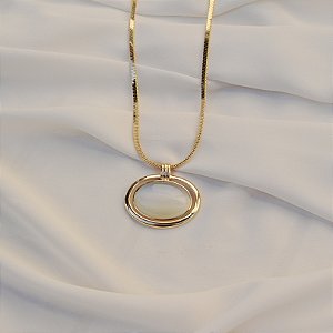 Colar cristal olho de gato ouro semijoia