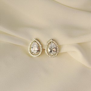Brinco pressão gota zircônia ródio semijoia