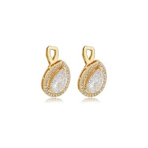 Brinco pressão gota zircônia ouro semijoia