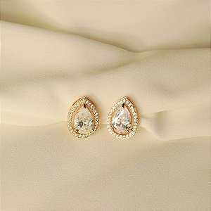 Brinco pressão gota zircônia ouro semijoia