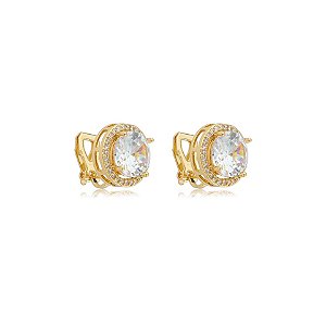 Brinco pressão redondo zircônia cristal ouro semijoia