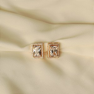 Brinco pressão retangular zircônia cristal ouro semijoia