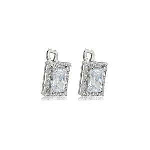 Brinco pressão retangular zircônia cristal ródio semijoia