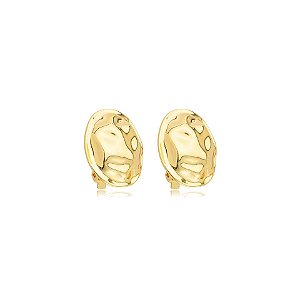Brinco pressão oval metal martelado ouro semijoia