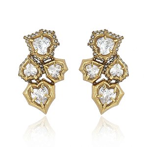 Brinco Claudia Arbex biscoito da sorte black diamond ouro vintage