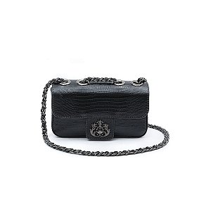 Mini Bolsa Isla Anne em Couro Lizard Preto