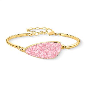 Pulseira orgânica pedra natural quartzo rosa ouro semijoia