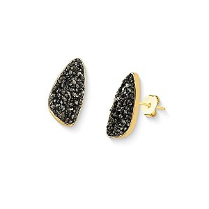 Brinco orgânico pedra natural pirita ouro semijoia