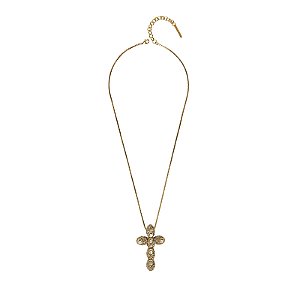 Colar Morena Canela crucifixo strass black diamond ouro semijoia