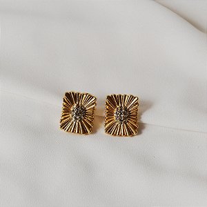 Brinco SD Sheila Morais retangular strass black diamond ouro vintage