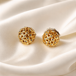 Brinco SD Sheila Morais front back strass ouro e prata vintage