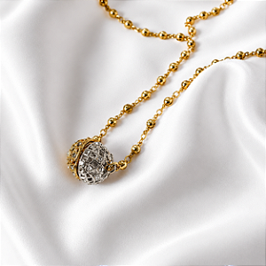 Colar Corrente Longa com Esfera com Strass no Ouro e Prata Vintage Sheila Morais