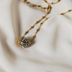 Colar SD Sheila Morais corrente longa esferas strass ouro e prata vintage