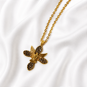 Colar SD Sheila Morais Espírito Santo strass black diamond ouro vintage