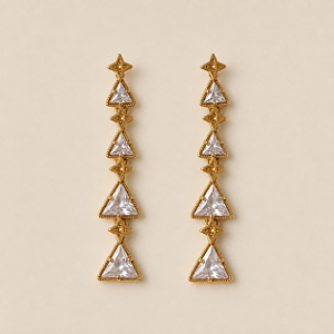 Brinco Palone Design Estrelas Cristais Ouro Vintage