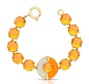 Pulseira em Cristais Redondos e Zircônias com Fecho Boia Ouro