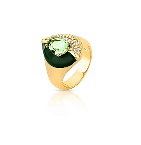 ANEL DEDO MÍNIMO DE GOTA COM CRISTAL E ZIRCÔNIAS OURO