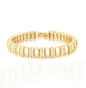 Pulseira com Elos Ovais Abaulados e Zircônias Ouro