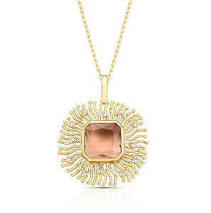 Colar com Pingente em Cristal Quadrado Banhado a Ouro