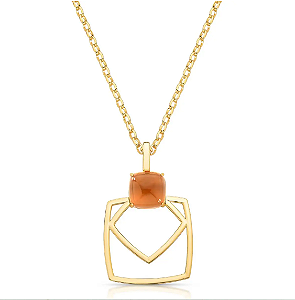 Colar Vazado com Cristal Marrom Quadrado Ouro