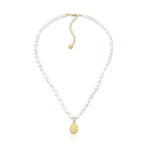 Colar com Pérolas Barrocas e Pingente Oval Ouro