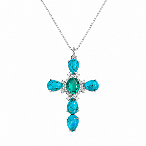 Colar Crucifixo Moissanite Turquesa com Fusion Turmalina