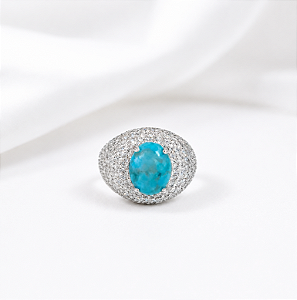 Anel Dedo Mínimo Moissanite Abaulado Turquesa