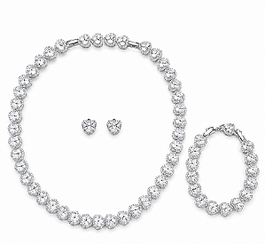 Conjunto Colar Brinco e Pulseira em Corações Ródio