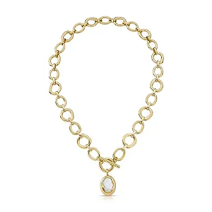 Colar Elos em Aço Inoxidável Dourado com Madrepérola