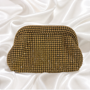 Bolsa Clutch Strass Dourado Escuro com Alça Removível para Festa