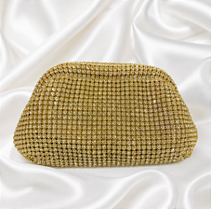 Bolsa Clutch com Strass Dourado com Alça Removível para Festa