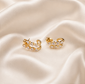 Brinco Ear Jacket em Gotas com Banho Ouro 26K09059