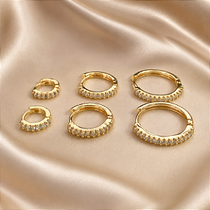 Trio de Argolinhas Douradas com Zircônias e Banho Ouro 24K13014
