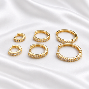 Trio de Argolinha com Zircônias Ouro Semijoia 24K13014