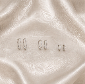 Trio de Brincos Argolinhas Moissanite em Prata 925