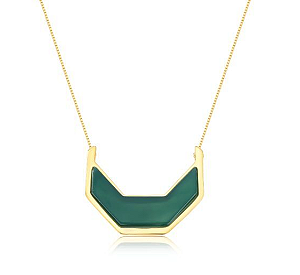 Colar Longo Pedra Natural Ágata Verde com Banho Ouro  Ayla Semijoia